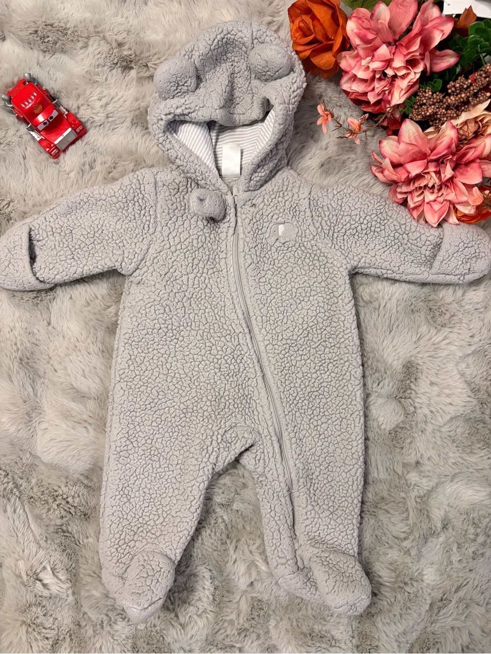 Carter's Light Gray Sherpa Hooded Baby One-Piece